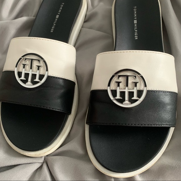 Tommy Hilfiger Black/White Slides Sandals - Picture 4 of 7
